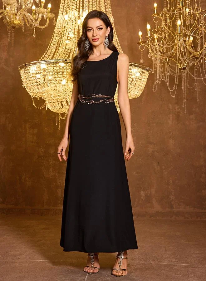 Supgir Sequin Detail Batwing Sleeve Kimono with Inner Maxi Dress Set