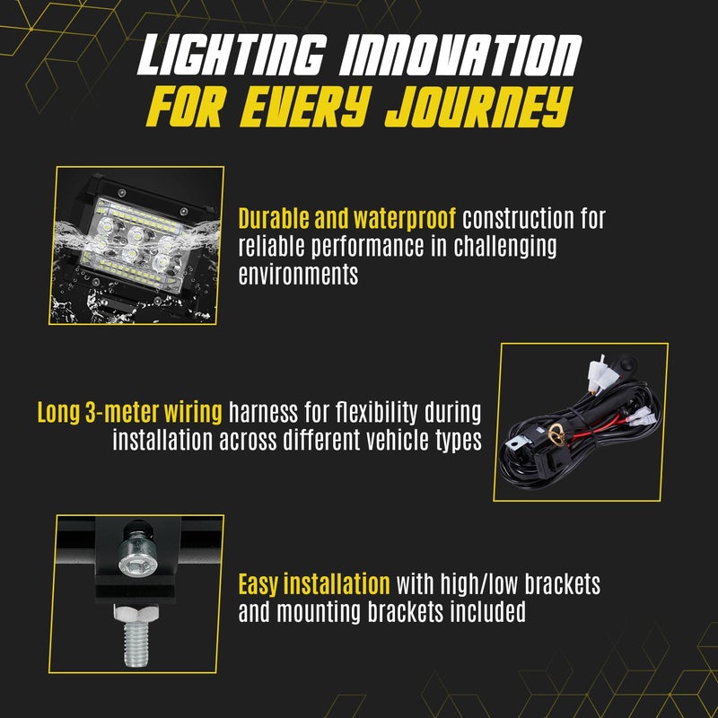SAN YOUNG LED Light Bar Kit, (2) 20 Inch Slim Light Bars, (4) 4 Inch LED Pods, (2) Wiring Harness, 12V 24V Car Truck ATV UTV SXS RV Tractor Work Lights, Waterproof Off Road Driving Lighting - Image 3