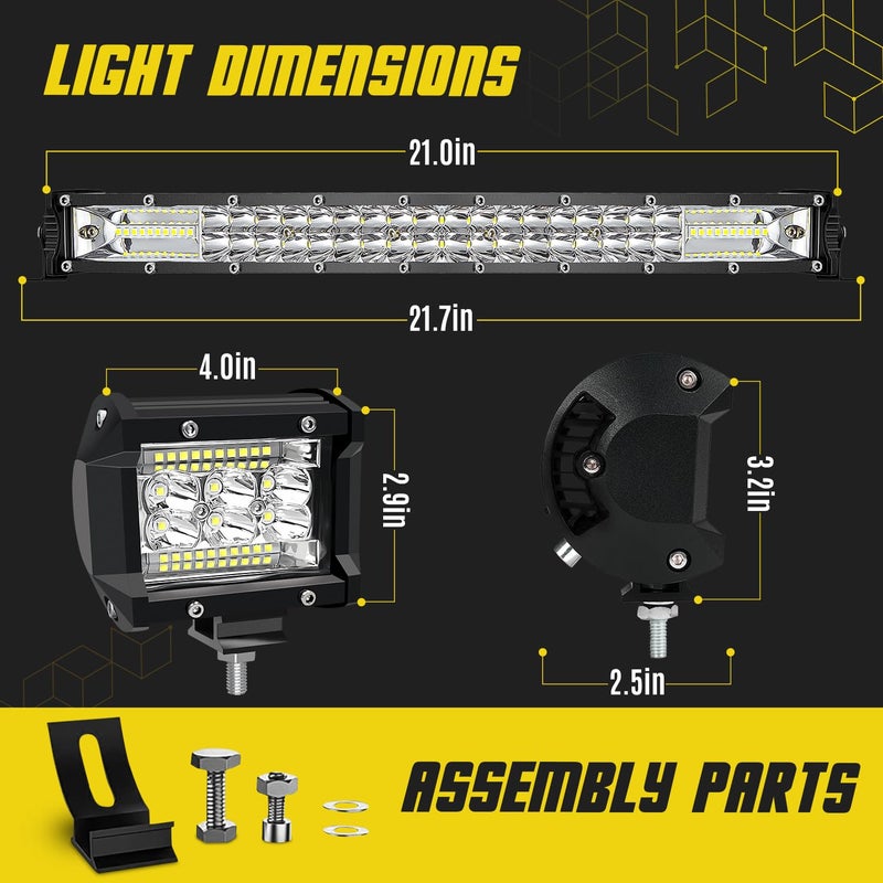 SAN YOUNG LED Light Bar Kit, (2) 20 Inch Slim Light Bars, (4) 4 Inch LED Pods, (2) Wiring Harness, 12V 24V Car Truck ATV UTV SXS RV Tractor Work Lights, Waterproof Off Road Driving Lighting - Image 2