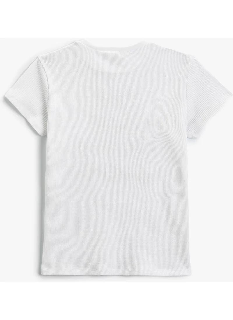 كوتون T-Shirt Slogan Printed Short Sleeve Crew Neck Textured Cotton