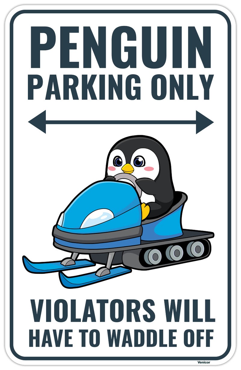 Venicor Penguin Sign Decor  9 x 14 Inches  Aluminum  Cute Penguin Gifts for Women Kids  Penguin Party Decorations Keychain Figurines Toys Stuff