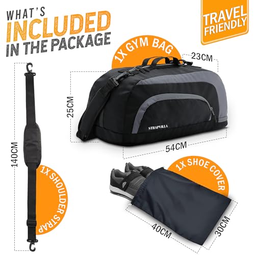 STRAPVILLA Gym Bag for Men with Shoe Compartment | Gym Bag for Women Workout | Duffle Bags for Gym | Sports Bag for Boys | Football Gym Duffle Bag | Travel Duffel Bag for Men | Black 31L - Image 4