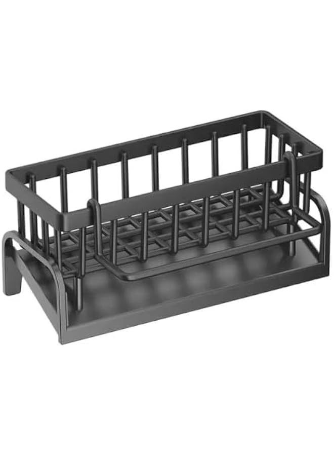 بيوينتي منظم حوض المطبخ مع علبة الصرف الذاتي ، حامل الإسفنجة ، حامل المنشفة والمسح ، منظم المطبخ الأسود مع الخطاف ، اكسسوارات المطبخ والحمام السوبر - Image 1