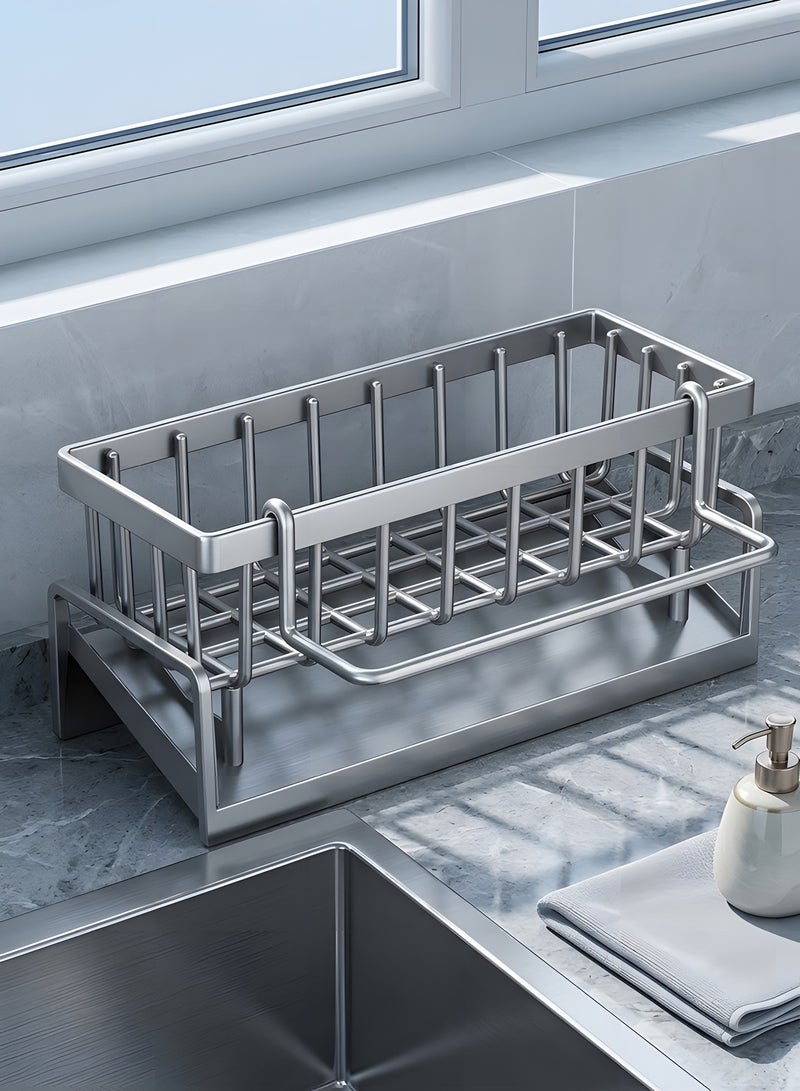 Beauenty Kitchen Sink Organizer with Self-Draining Drainage Tray, Sponge Holder, Towel & Mop Holder, Black Kitchen Organizer with Hook, Super Kitchen & Bathroom Accessories - Image 1