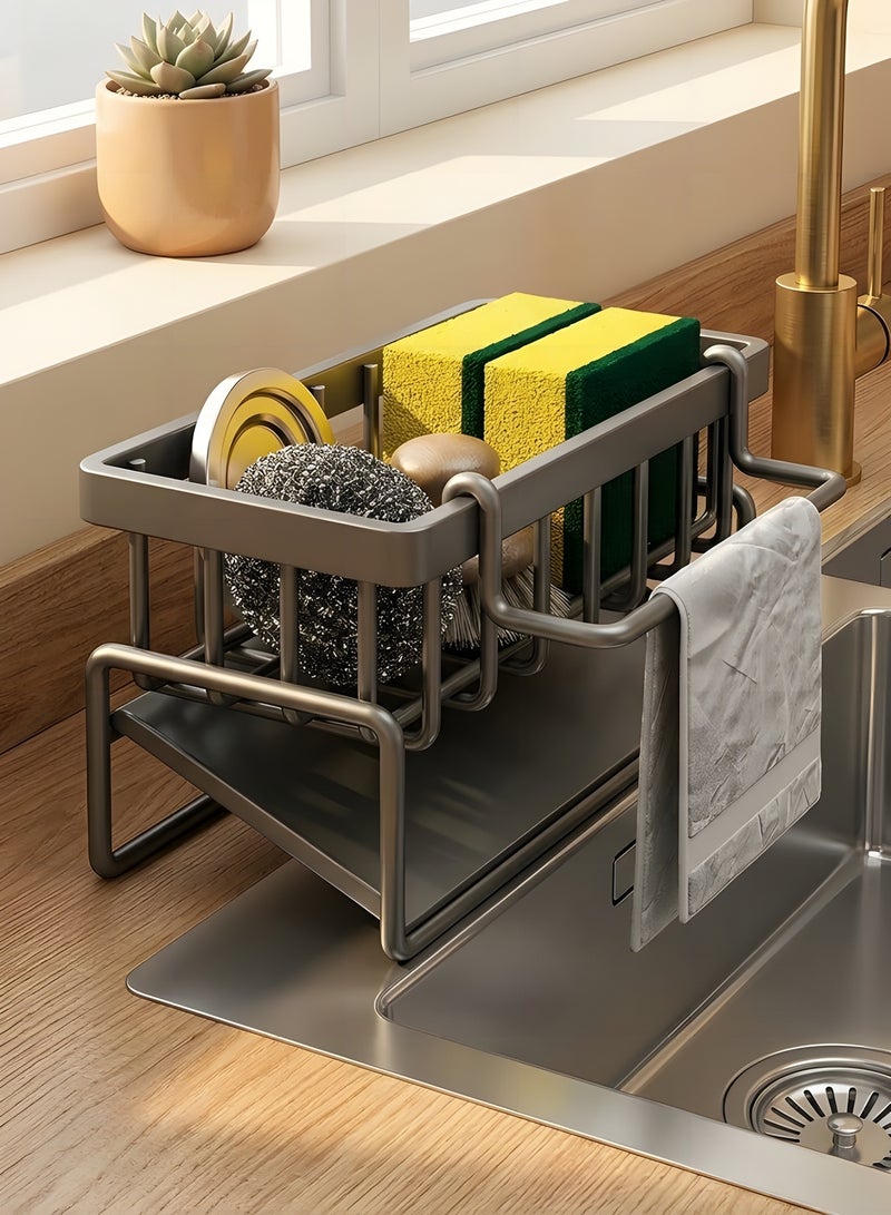 Beauenty Kitchen Sink Organizer with Self-Draining Drainage Tray, Sponge Holder, Towel & Mop Holder, Black Kitchen Organizer with Hook, Super Kitchen & Bathroom Accessories - Image 2