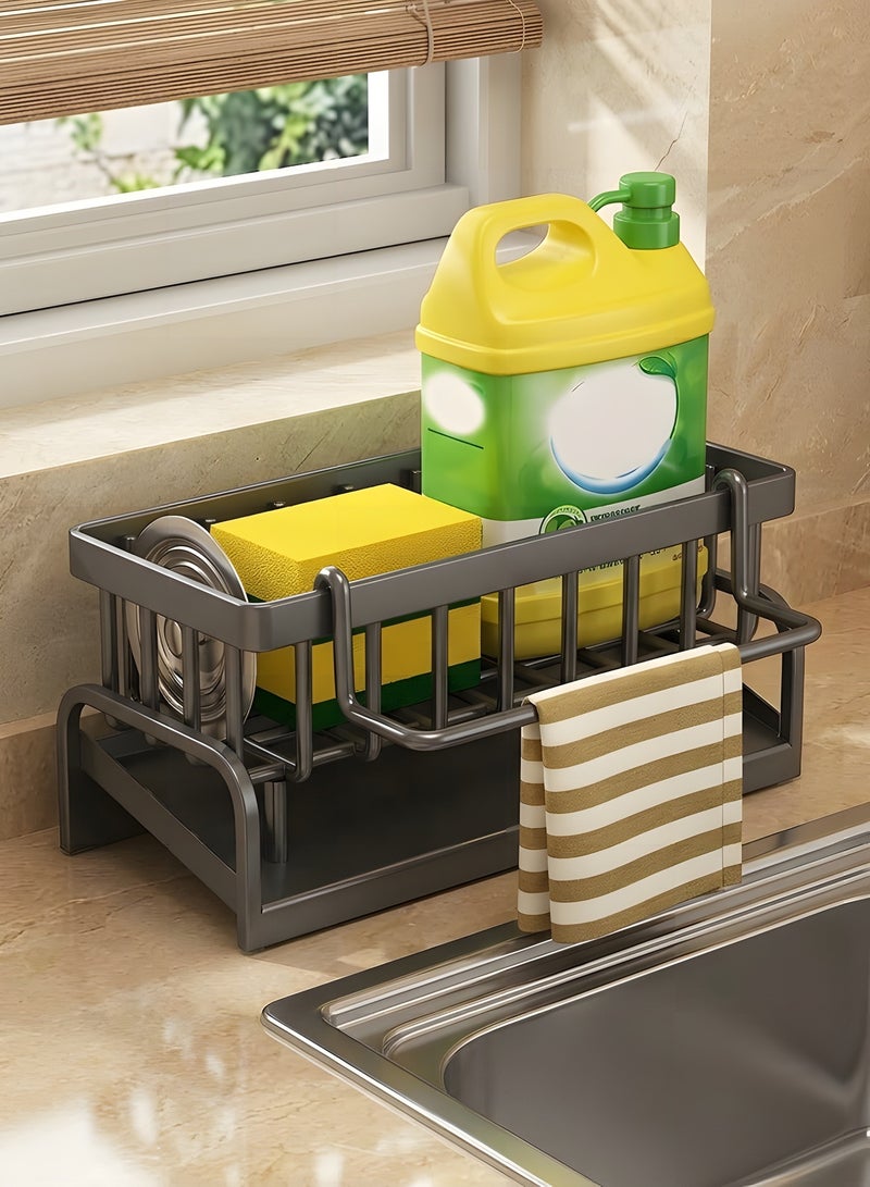 Beauenty Kitchen Sink Organizer with Self-Draining Drainage Tray, Sponge Holder, Towel & Mop Holder, Black Kitchen Organizer with Hook, Super Kitchen & Bathroom Accessories - Image 3