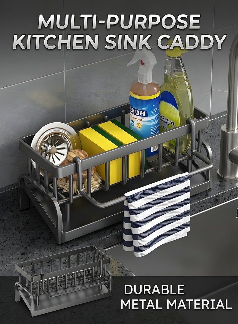 Beauenty Kitchen Sink Organizer with Self-Draining Drainage Tray, Sponge Holder, Towel & Mop Holder, Black Kitchen Organizer with Hook, Super Kitchen & Bathroom Accessories - Image 5