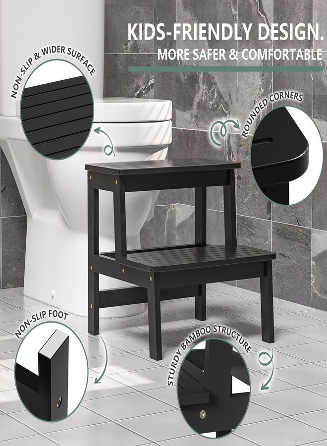 Domax Bamboo Wooden Step Stools for Kids - Toddler Step Stool for Bathroom Sink High Bed Toilet Kitchen Helper Wood Step Stool for Bedside for Adults Non-Slip Waterproof 2 Stepping Stool, Black - Image 5