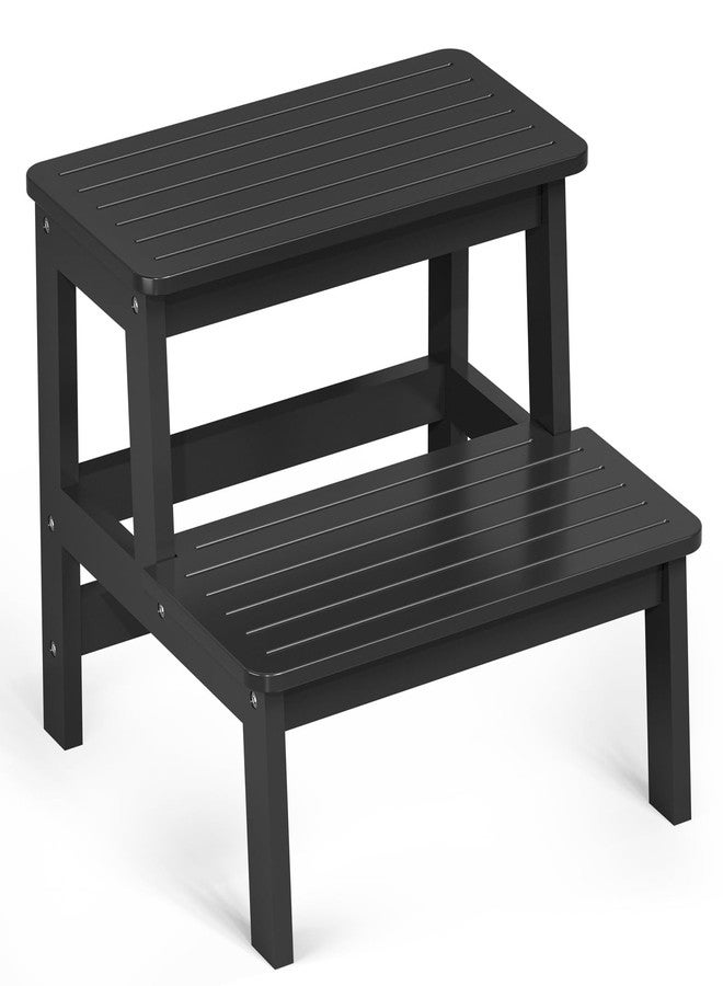 Domax Bamboo Wooden Step Stools for Kids - Toddler Step Stool for Bathroom Sink High Bed Toilet Kitchen Helper Wood Step Stool for Bedside for Adults Non-Slip Waterproof 2 Stepping Stool, Black - Image 1