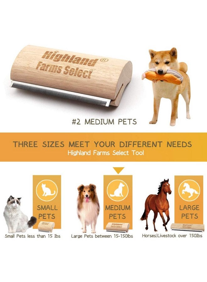 Highland Farms Select Deshedding Grooming Tool for Dogs, Cats & Horses, Ergonomic Design Wood Groom Brush, Professional Pet Groomer, Painlessly Remove for Short & Long Hair, Fur & Dirt - 5 Inches - Image 2