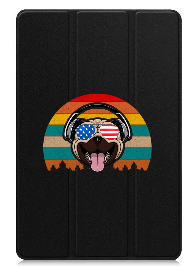 Theodor Protective Flip Case For Apple iPad Air 11 (2024) With Trifold Stand Auto Wake Sleep Shockproof Cover pug with headphones - Image 1