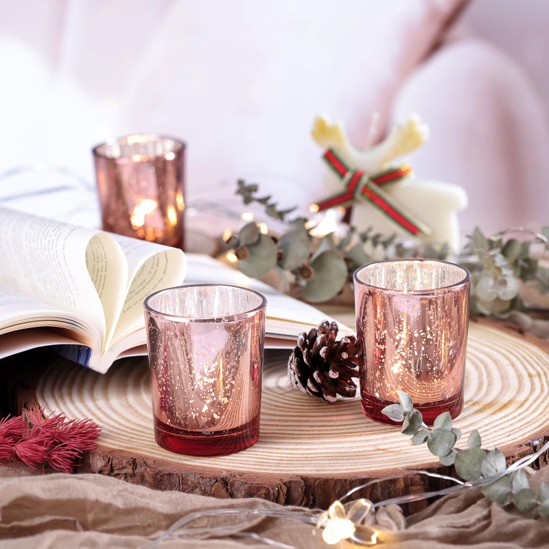Volens Rose Gold Votive Candle Holders Set of 12, Mercury Glass Tealight Candle Holder Bulk for Wedding Decor and Home Decor - Image 3