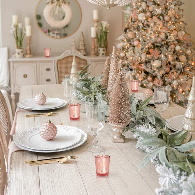 Volens Rose Gold Votive Candle Holders Set of 12, Mercury Glass Tealight Candle Holder Bulk for Wedding Decor and Home Decor - Image 2