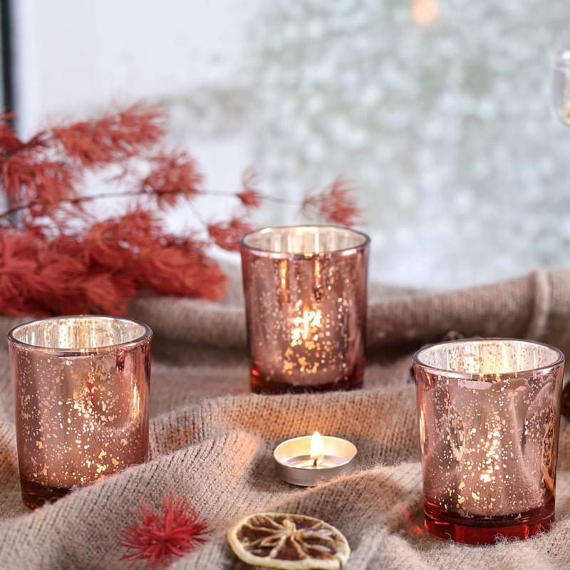 Volens Rose Gold Votive Candle Holders Set of 12, Mercury Glass Tealight Candle Holder Bulk for Wedding Decor and Home Decor - Image 4