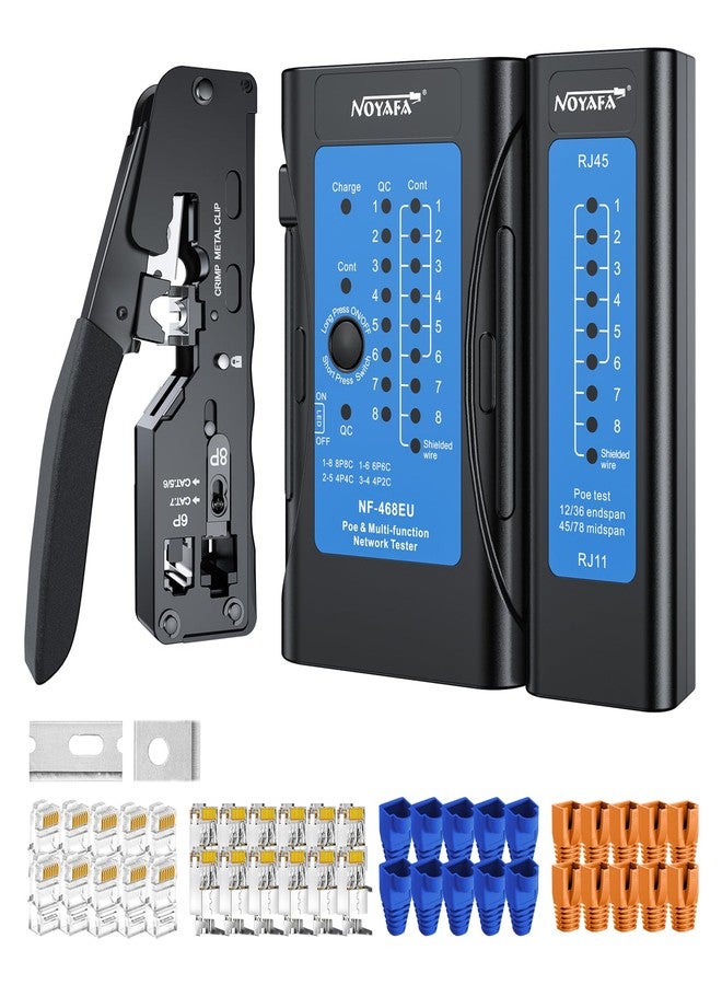SHGMEET RJ45 Crimping Tool Kit for Cat7 Cat6 Cat5e Cat5, Pass Through Ethernet Crimper for RJ45 RJ12/11 with Rechargeable Network Cable Tester - Image 1