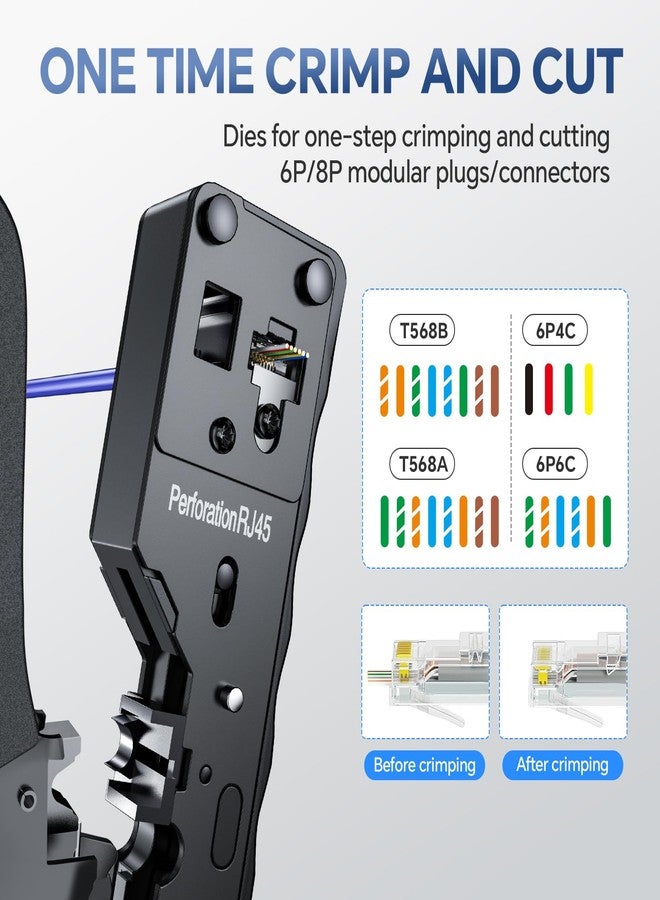 SHGMEET RJ45 Crimping Tool Kit for Cat7 Cat6 Cat5e Cat5, Pass Through Ethernet Crimper for RJ45 RJ12/11 with Rechargeable Network Cable Tester - Image 4