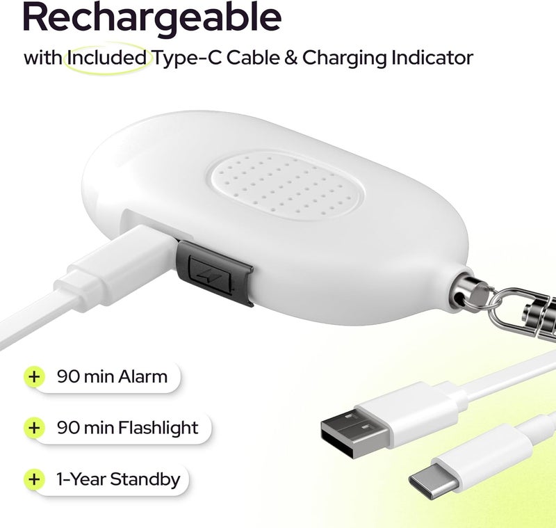 WETEN Rechargeable Personal Alarm Keychain - 130dB Siren & LED Light - Stylish Personal Safety Alert for Women to Carry - Panic Button Alarm for Security - Rape Whistle for Self Defense (White) - Image 4