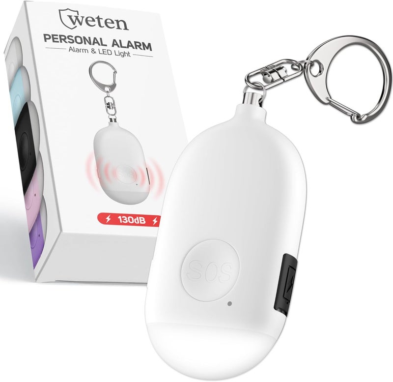 WETEN Rechargeable Personal Alarm Keychain - 130dB Siren & LED Light - Stylish Personal Safety Alert for Women to Carry - Panic Button Alarm for Security - Rape Whistle for Self Defense (White) - Image 1