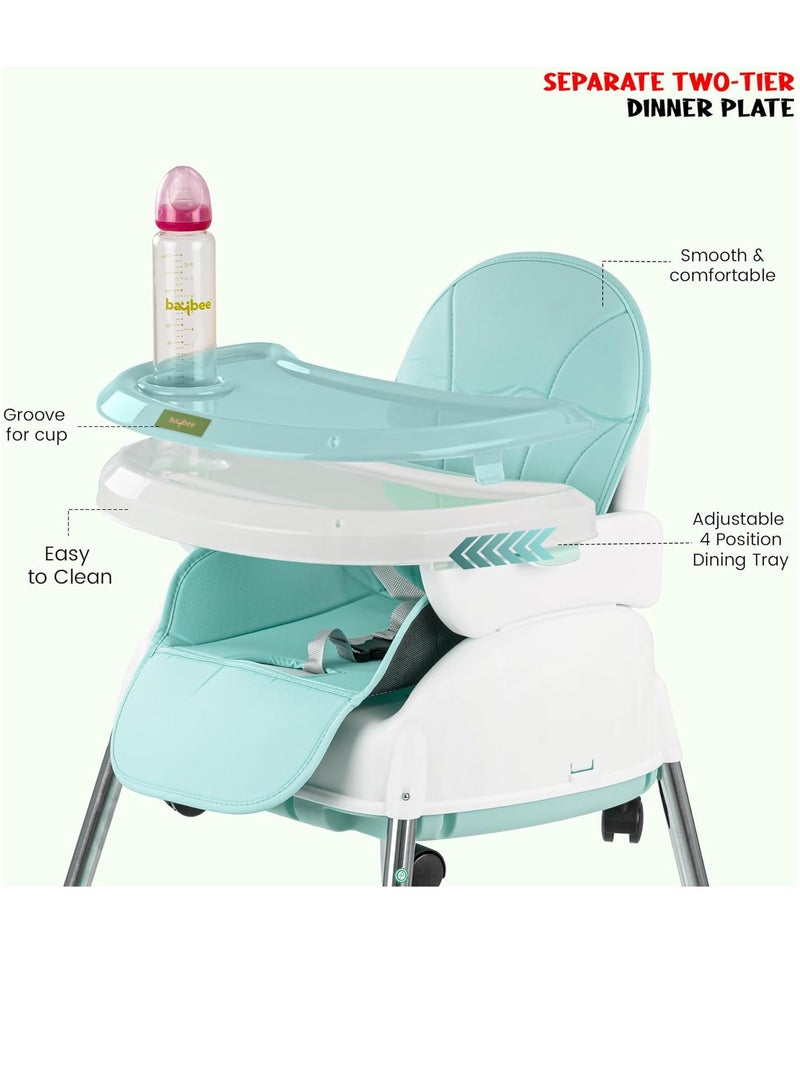 كرسي مرتفع 4 في 1 نورا قابل للتحويل للأطفال مع ارتفاع قابل للتعديل ومسند للقدمين من TOYS-EGYPT ، مقعد معزز لإطعام الأطفال الصغار مع صينية وعجلات وحزام أمان ووسادة لمدة 6 أشهر إلى 4 سنوات (أخضر) - Image 5