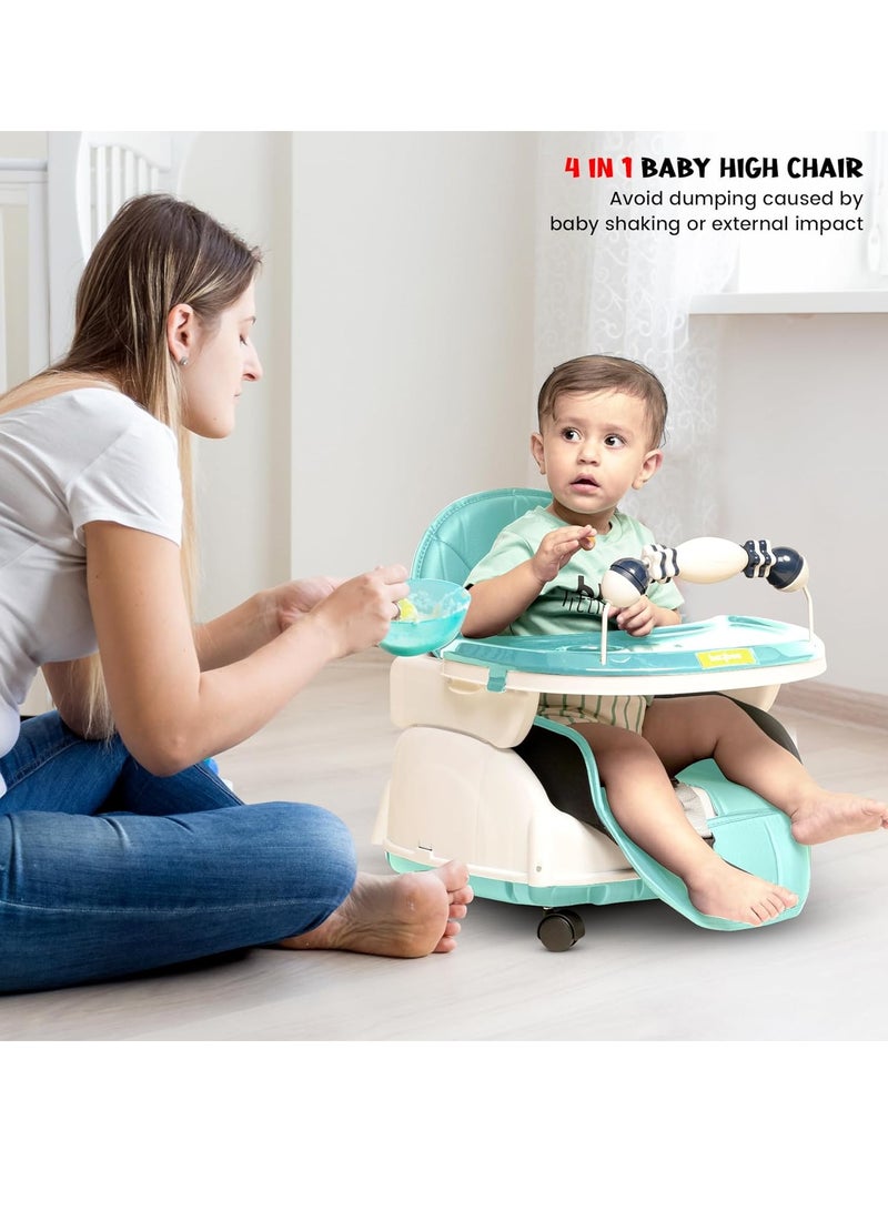 كرسي مرتفع 4 في 1 نورا قابل للتحويل للأطفال مع ارتفاع قابل للتعديل ومسند للقدمين من TOYS-EGYPT ، مقعد معزز لإطعام الأطفال الصغار مع صينية وعجلات وحزام أمان ووسادة لمدة 6 أشهر إلى 4 سنوات (أخضر) - Image 4