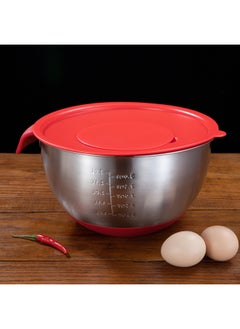 Stainless Steel Silicone Bottom Egg Basin With Handle Water Line Pouring Nozzle Mixing Bowl Silicone Salad Basin And Basin-Specifications:Mother-child Cover-color:Inner Diameter 18cm