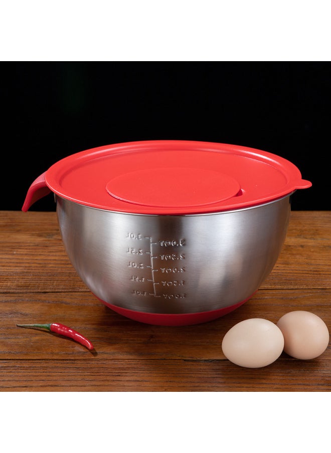 Generic - Stainless Steel Silicone Bottom Egg Basin With Handle Water Line Pouring Nozzle Mixing Bowl Silicone Salad Basin And Basin-Specifications:Mother-child Cover-color:Inner Diameter 18cm - Image 1