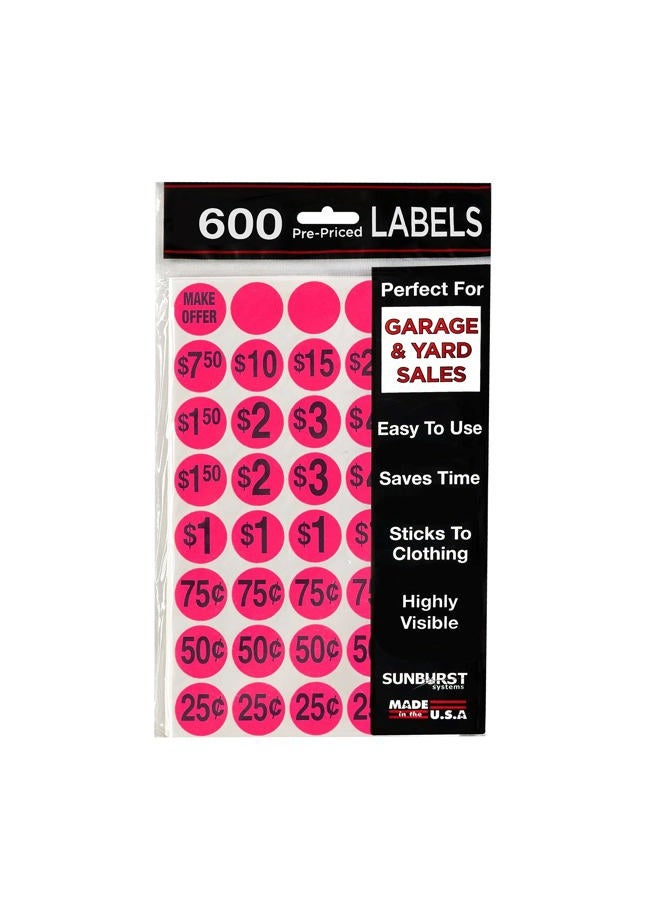 Sunburst Systems 7030 Priced Color Dot, Garage Sale, Pink, 600 Ct. Pre-Printed Labels - Image 1