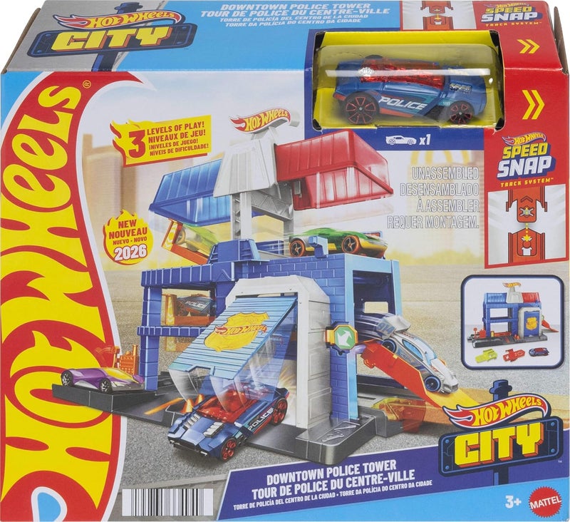 Hot Wheels City Downtown Police Tower Racing Track Playset