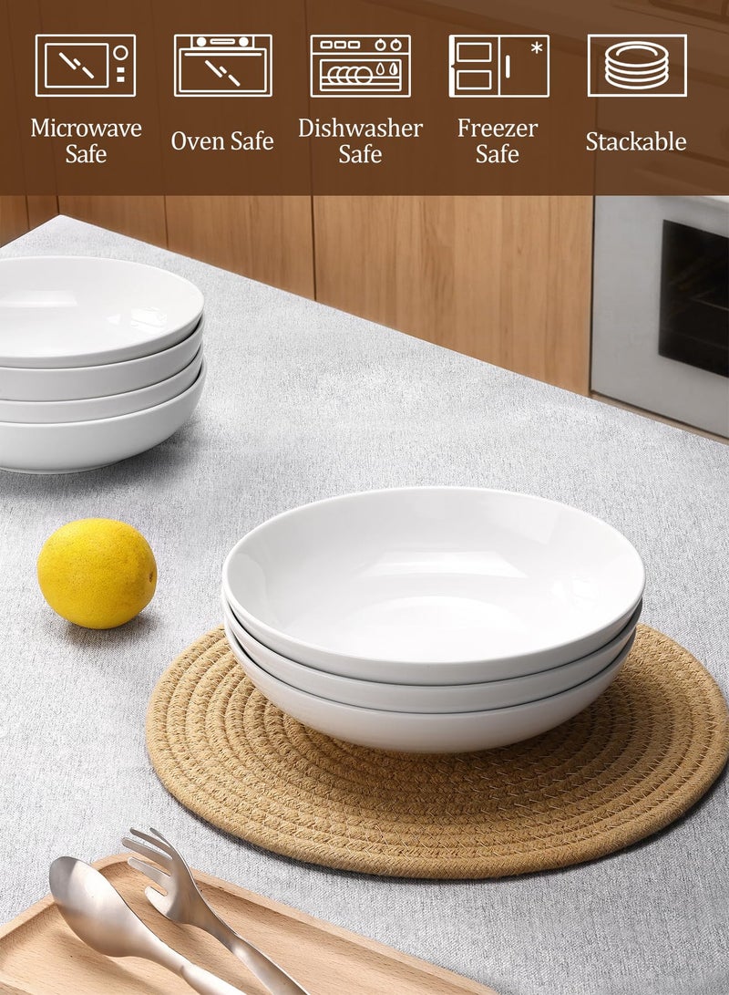 Yedio Pasta Bowls, 22oz White Salad Soup Bowls Large Pasta Serving Bowl Porcelain Pasta Plates Wide and Shallow Bowls Set of 6 Microwave Dishwasher Safe Valentines Day Gift - Image 3