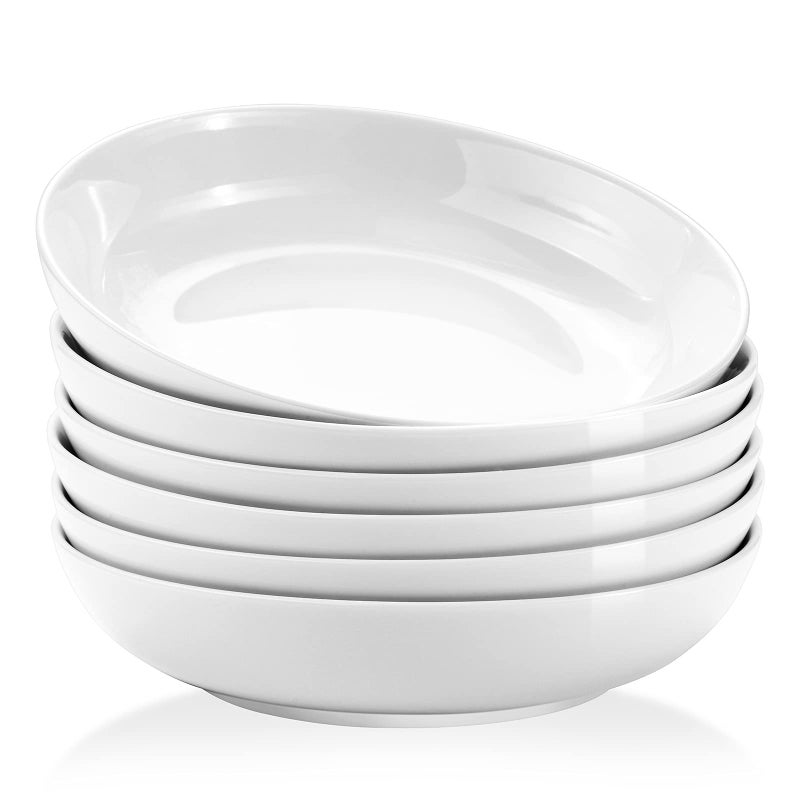 Yedio Pasta Bowls, 22oz White Salad Soup Bowls Large Pasta Serving Bowl Porcelain Pasta Plates Wide and Shallow Bowls Set of 6 Microwave Dishwasher Safe Valentines Day Gift - Image 1