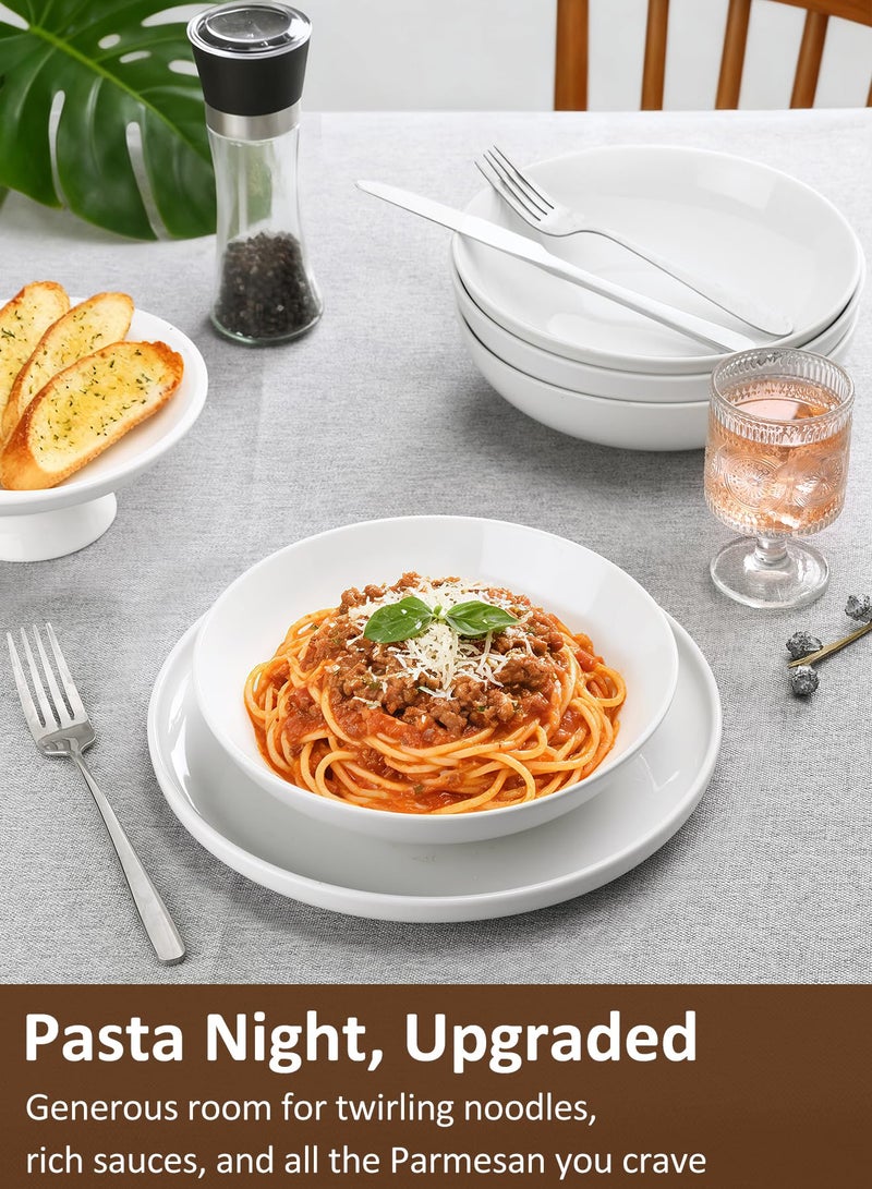 Yedio Pasta Bowls, 22oz White Salad Soup Bowls Large Pasta Serving Bowl Porcelain Pasta Plates Wide and Shallow Bowls Set of 6 Microwave Dishwasher Safe Valentines Day Gift - Image 5