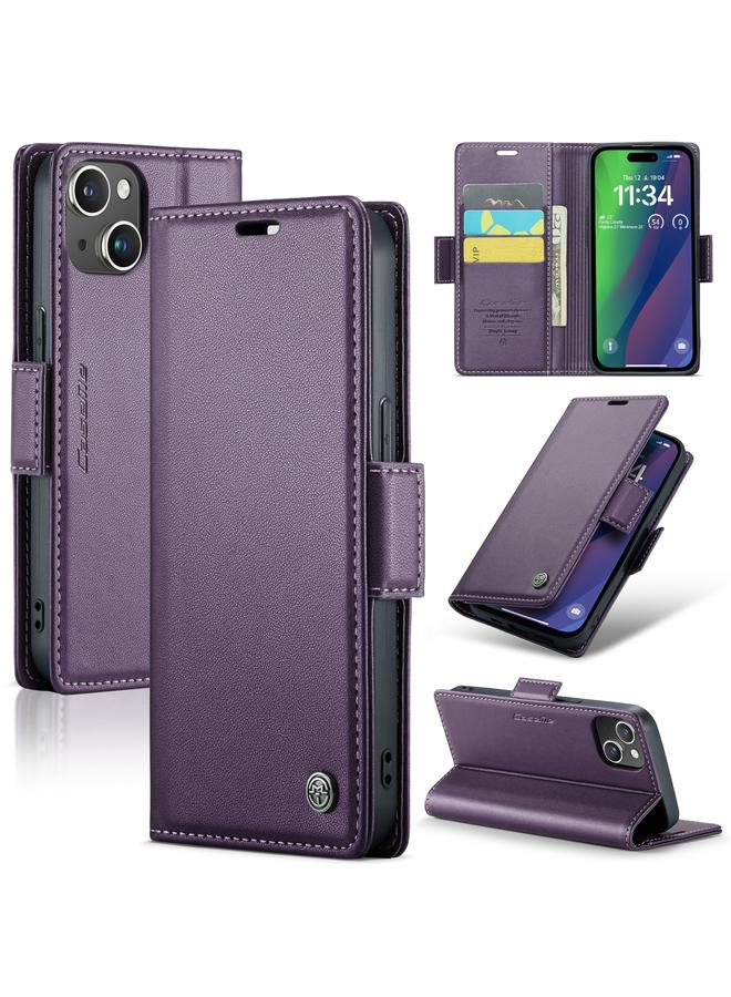 The Bros Case For iPhone 15 Plus 023 Butterfly Buckle Litchi Texture RFID Anti-theft Leather Phone Case