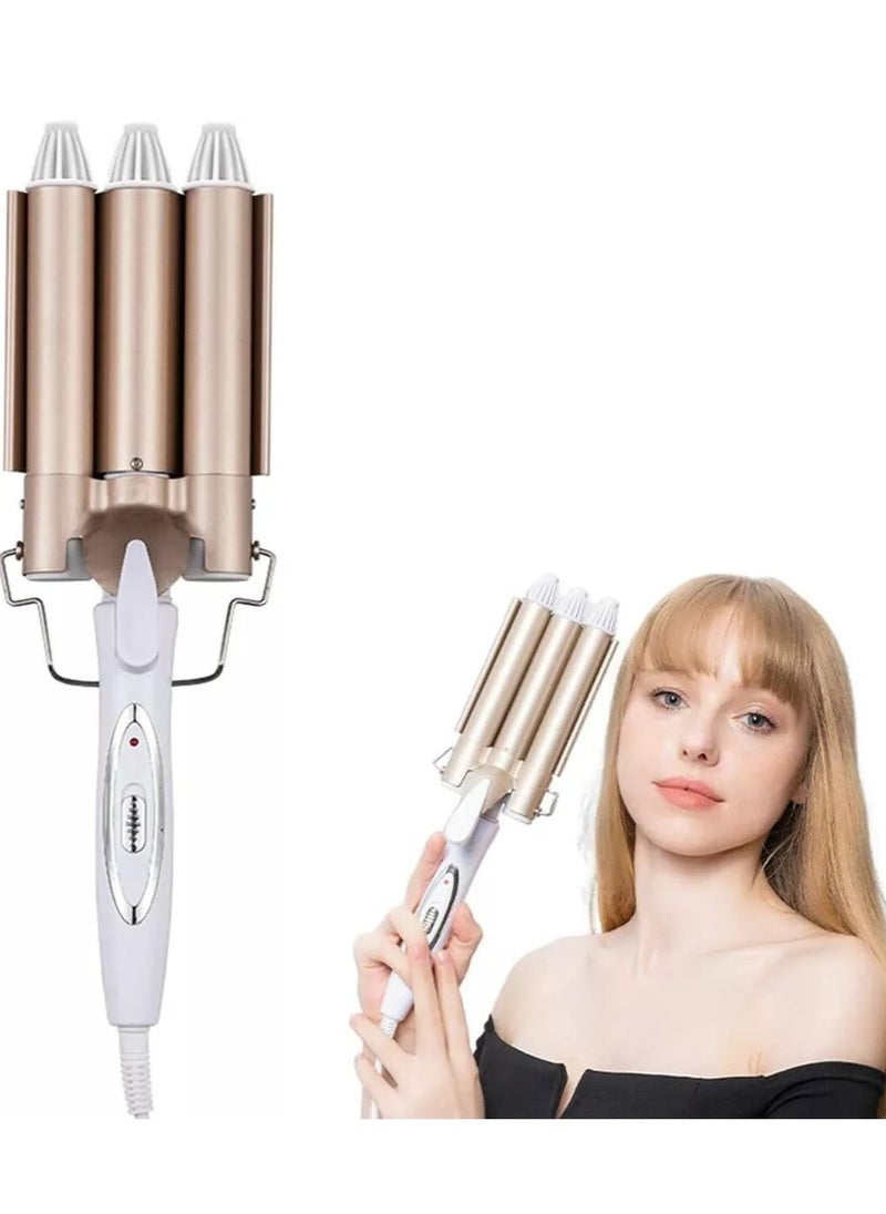 ELTRAZONE Triple 3 Barrel Ceramic Hair Crimper Iron Styler Curling Curler Waver Salon 22mm  - Image 1