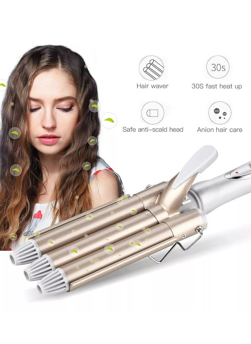 ELTRAZONE Triple 3 Barrel Ceramic Hair Crimper Iron Styler Curling Curler Waver Salon 22mm  - Image 4
