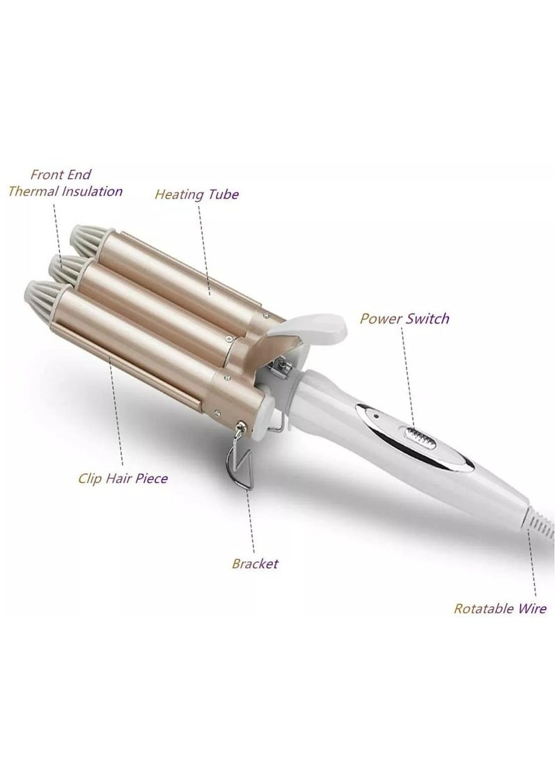 ELTRAZONE Triple 3 Barrel Ceramic Hair Crimper Iron Styler Curling Curler Waver Salon 22mm  - Image 5