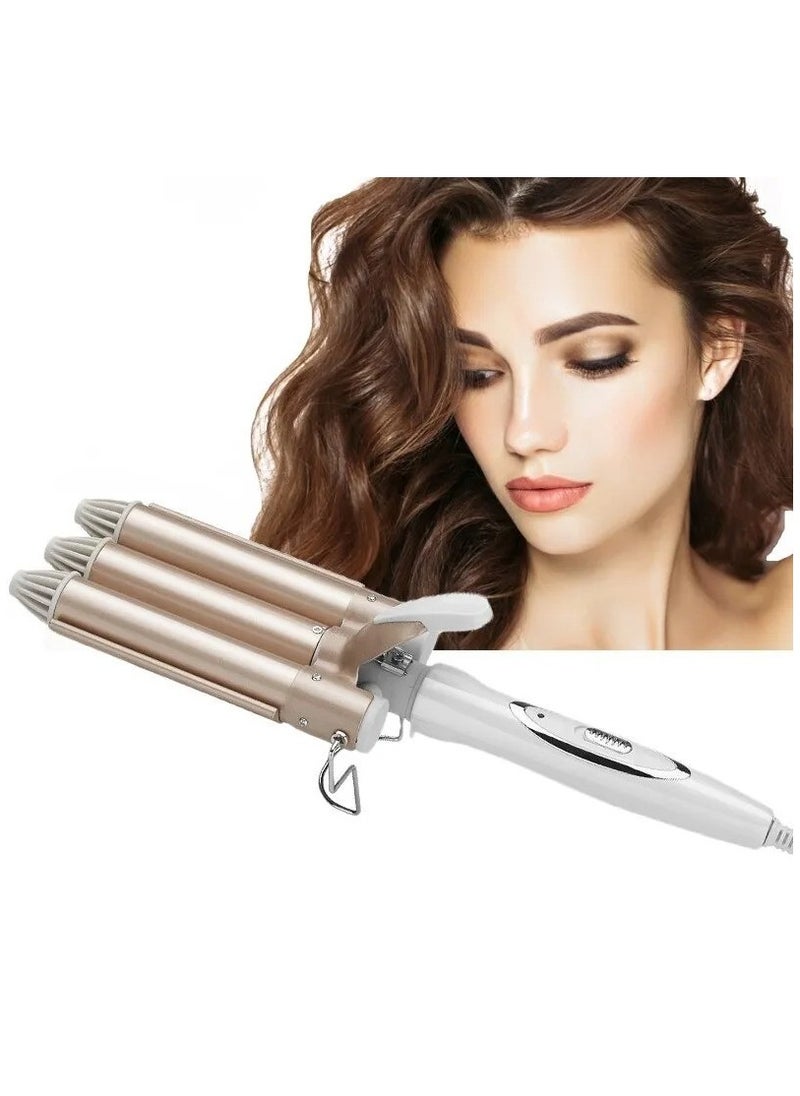 ELTRAZONE Triple 3 Barrel Ceramic Hair Crimper Iron Styler Curling Curler Waver Salon 22mm  - Image 3