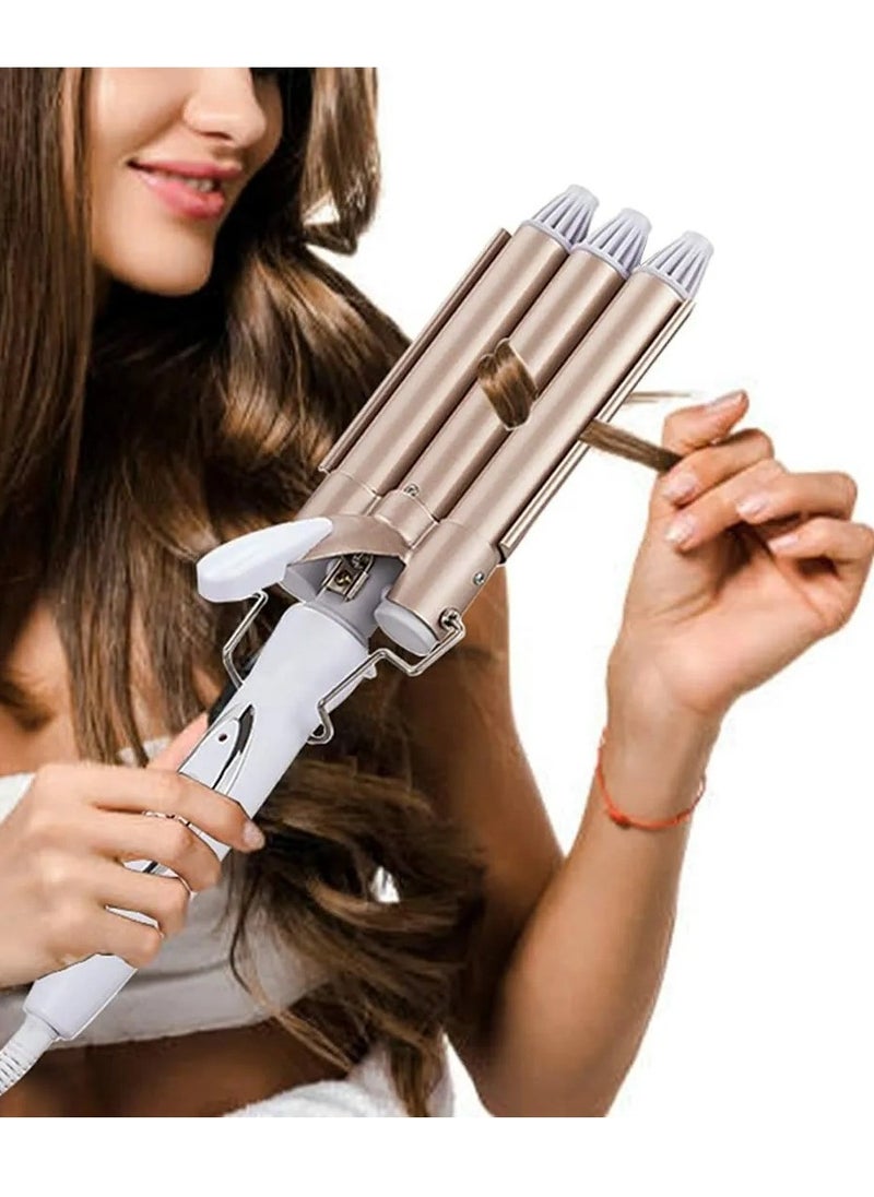 ELTRAZONE Triple 3 Barrel Ceramic Hair Crimper Iron Styler Curling Curler Waver Salon 22mm  - Image 2