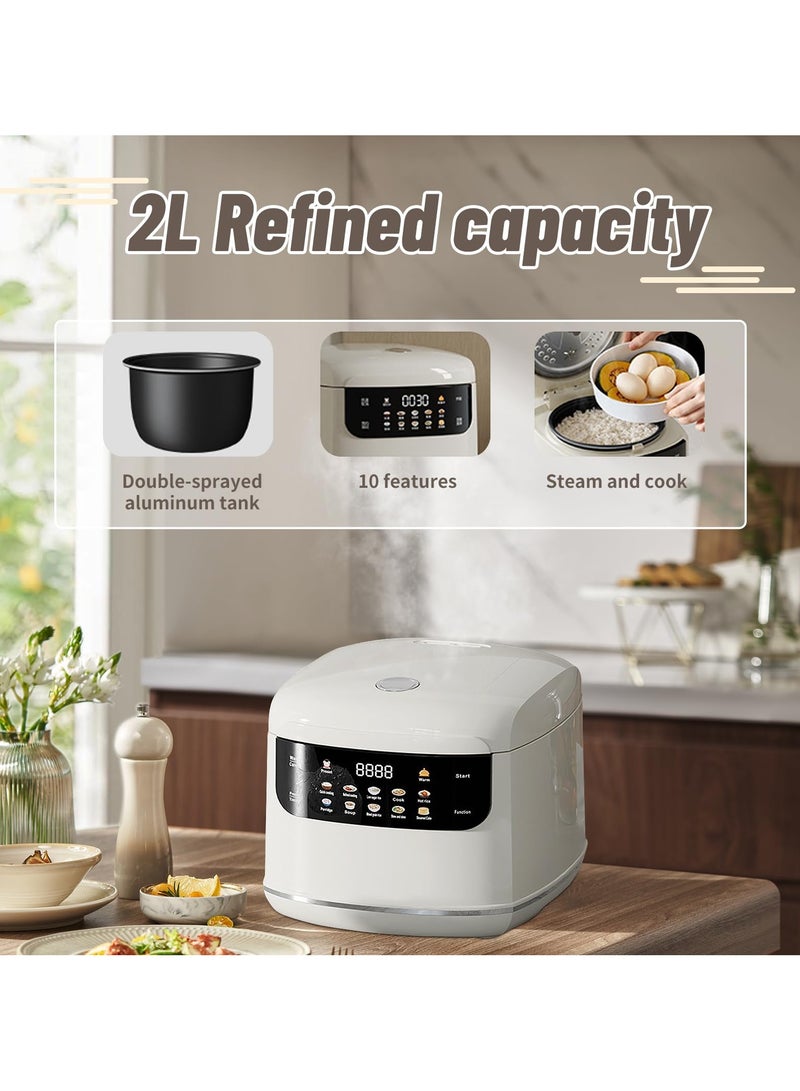 SLIVERS CRIEST Rice Cooker, 2L Home Intelligence Multi Functional Steaming and Cooking Integration Rice Cooker, 24h Timed Start, Suitable for 1-2 People, Steamer Tray, Measuring Cups&Spoon - Image 3