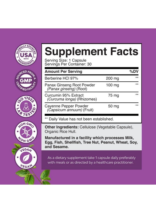 Natures Craft GLP-1 Berberine Supplement - One a Day Healthy Gut Berberine Complex with Panax Ginseng Turmeric Curcumin & Cayenne Pepper for Metabolic Balance - Gluten Free Vegan and Non-GMO (2 Month Supply) - Image 2