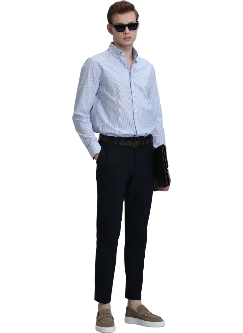 Lufian Slim Fit Normal Waist Navy Blue Men's Trousers 111190318