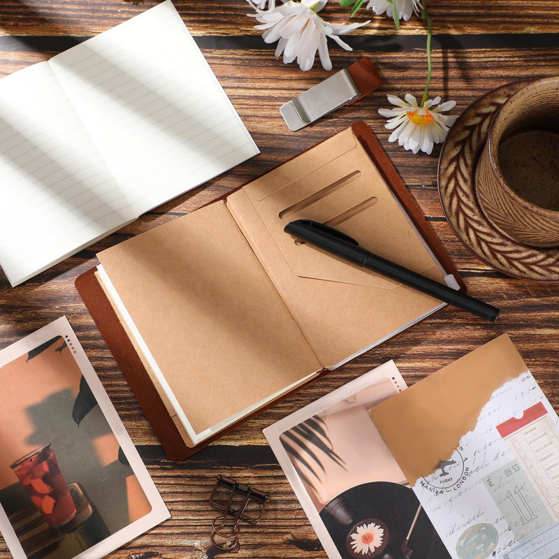 Thenshop Travelers Refillable Leather Journal Notebook Travel Diary Handmade Passport Travelers Journal for Men and Women with 3 Notebook Inserts, Pen Holder, Binder Clip(Dark Brown,Passport Size) - Image 4