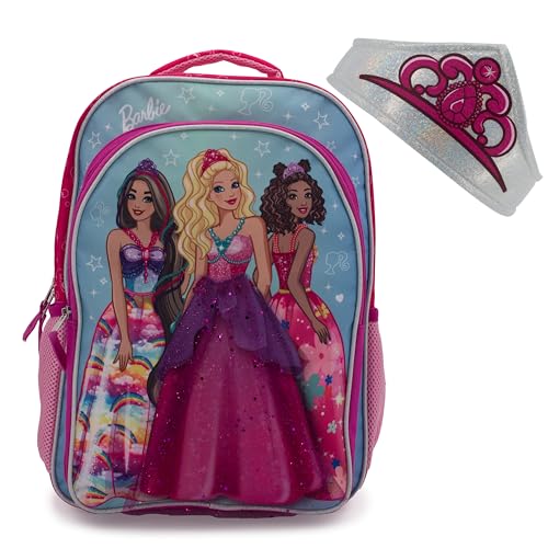 Barbie & Friends Cosplay Backpack, Girls Bookbag with Adjustable Shoulder Straps & Padded Back, 16” School Bag w/3D Skirt and Metallic Fabric Tiara. - Image 2