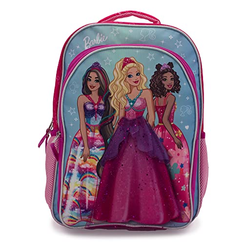 Barbie & Friends Cosplay Backpack, Girls Bookbag with Adjustable Shoulder Straps & Padded Back, 16” School Bag w/3D Skirt and Metallic Fabric Tiara. - Image 1