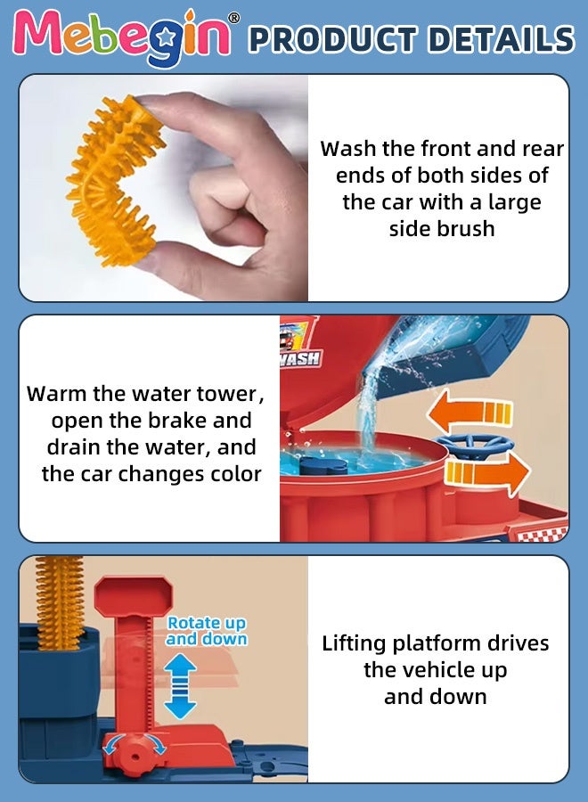 ميبيجين طقم ألعاب محطة غسيل السيارات، مجموعة ألعاب المسار مع 8 سيارات من سبيكة معدنية متغيرة الألوان وملحقات غنية، لعبة التظاهر بمشاهد غسيل المدينة الإبداعية مع الضوء والأصوات، ألعاب تفاعلية بين الوالدين والطفل، هدية مثالية للأطفال من سن 3 سنوات فأكثر - Image 4
