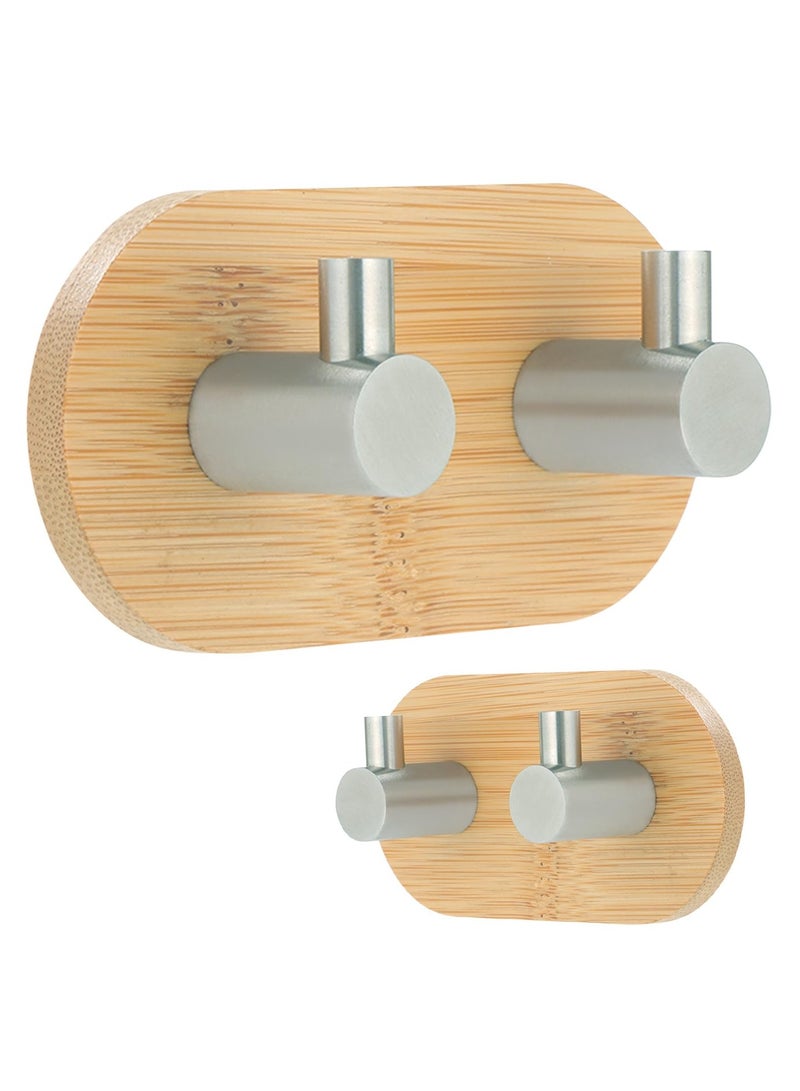 SYOSI 2 Pack Adhesive Wall Hooks Towel Rack, Self-Adhesive Wooden Coat Hooks Wall Mounted, Decorative Heavy Duty Hooks for Bathroom Kitchen Bedroom, Coat, Hat  - Image 1