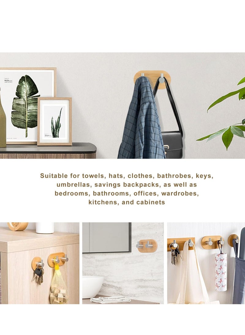 SYOSI 2 Pack Adhesive Wall Hooks Towel Rack, Self-Adhesive Wooden Coat Hooks Wall Mounted, Decorative Heavy Duty Hooks for Bathroom Kitchen Bedroom, Coat, Hat  - Image 5