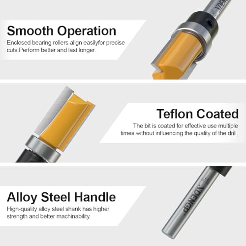 XDENGP Pattern Flush Trim Router Bit 1/4 Inch Shank, 1/2 Inch Cutting Diameter, 3/4 Inch Cutting Length, Top Bearing Flush Straight Cut Trim Router Bit for Woodworking - Image 3