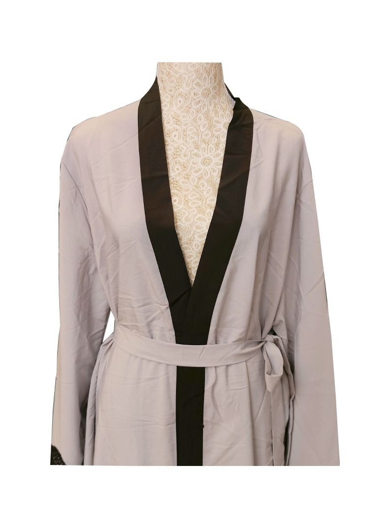 عباية مفتوحة مطرزة باللون الرمادي للنساء - Image 5