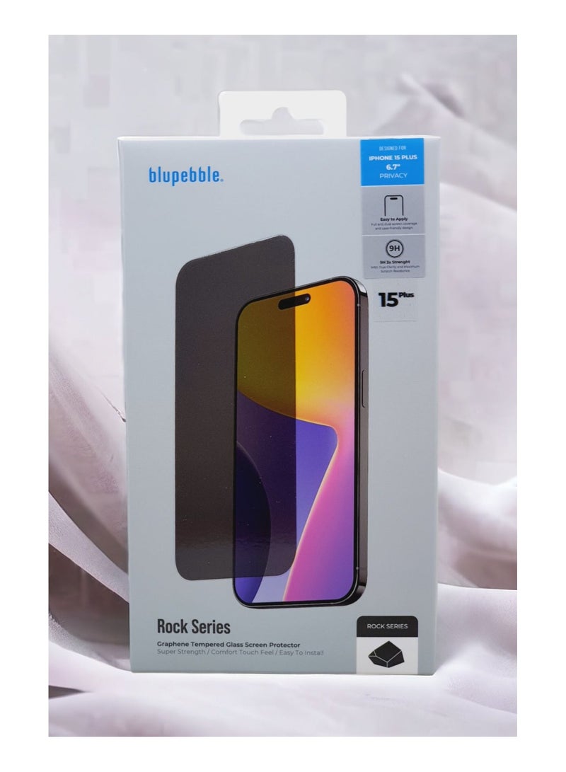 Blupebble Privacy Graphene Rock Series Tempered Glass For Iphone 15 Plus Bp-Ipgrrock6.7Fpv-15Plus