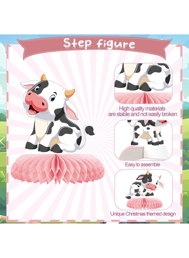 ZCPTZ 9 Pcs Pink Cow Honeycomb Centerpieces Farm Animals Cow Table Topper Honeycomb Pink Cow Theme Party Honeycomb 3D Cow Print Table Decoration for Girl Party Baby Shower Western Cowboy Party Supplies - Image 3